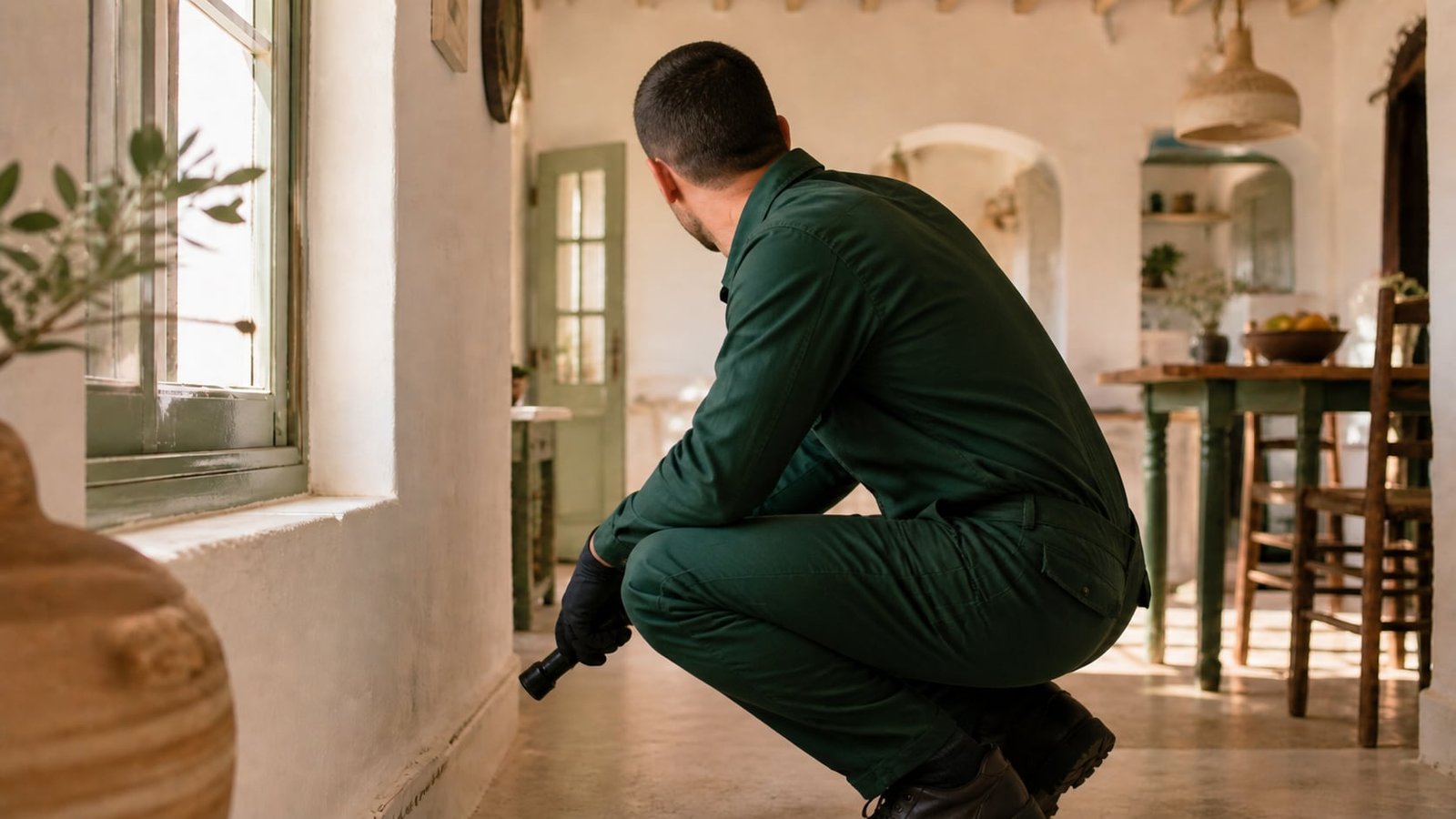 Επαγγελματίας απεντόμωσης με στολή σε επιθεώρηση